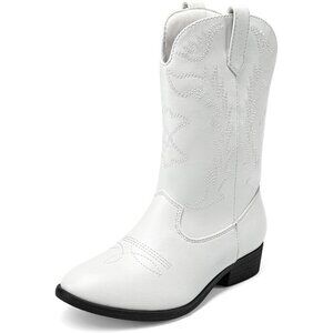 🆕Kids Dark White  Toddler Little Cowboy Western Square Toe Riding Calf Boots